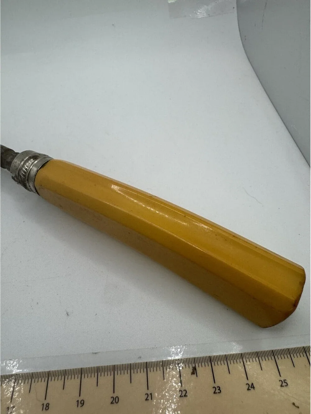 Vintage Butterscotch Bakelite Handle Honing Steel Knife Sharpener MCM 11.25”